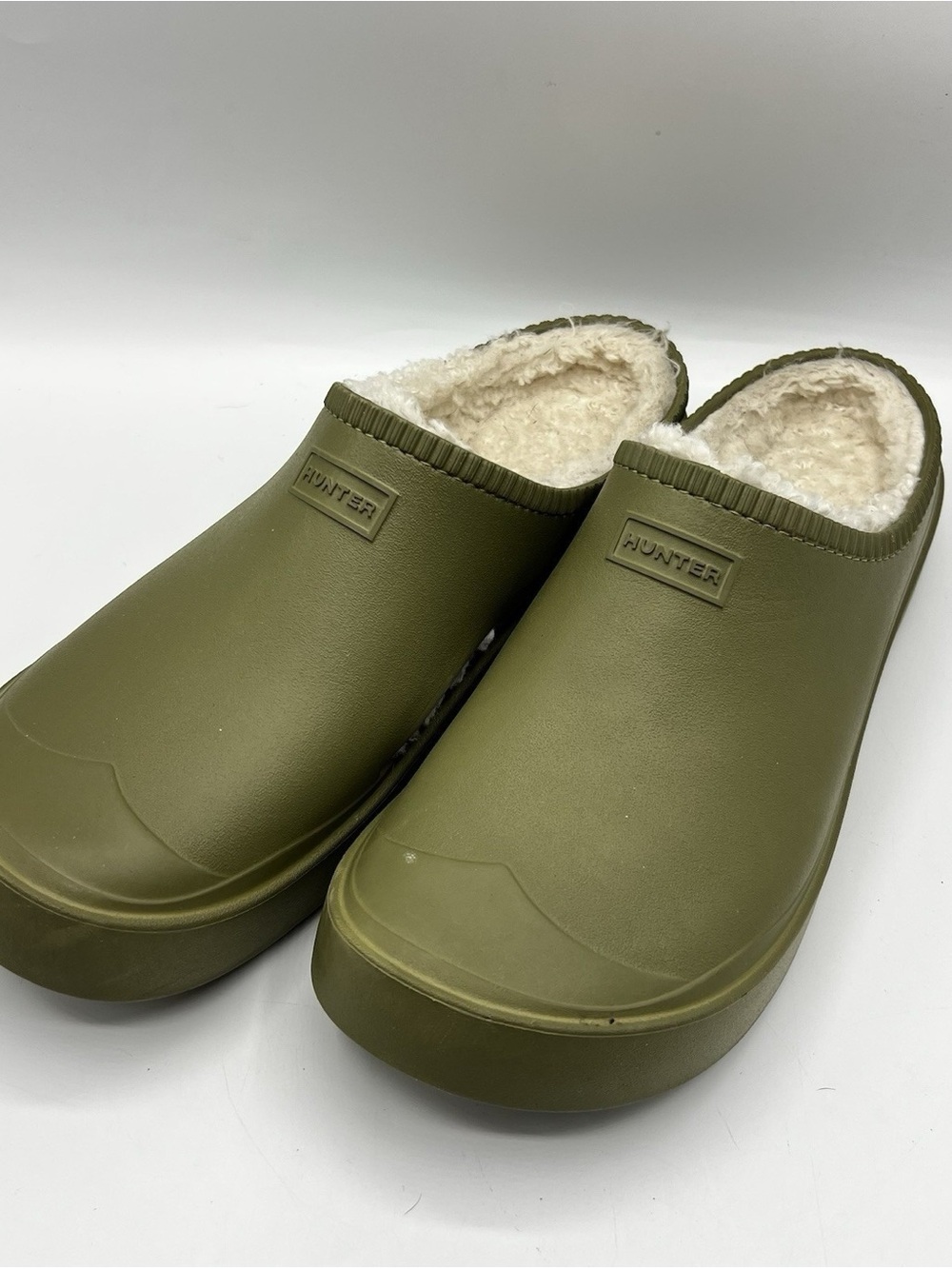 Hunter Olive Green Fleece Clog Mules